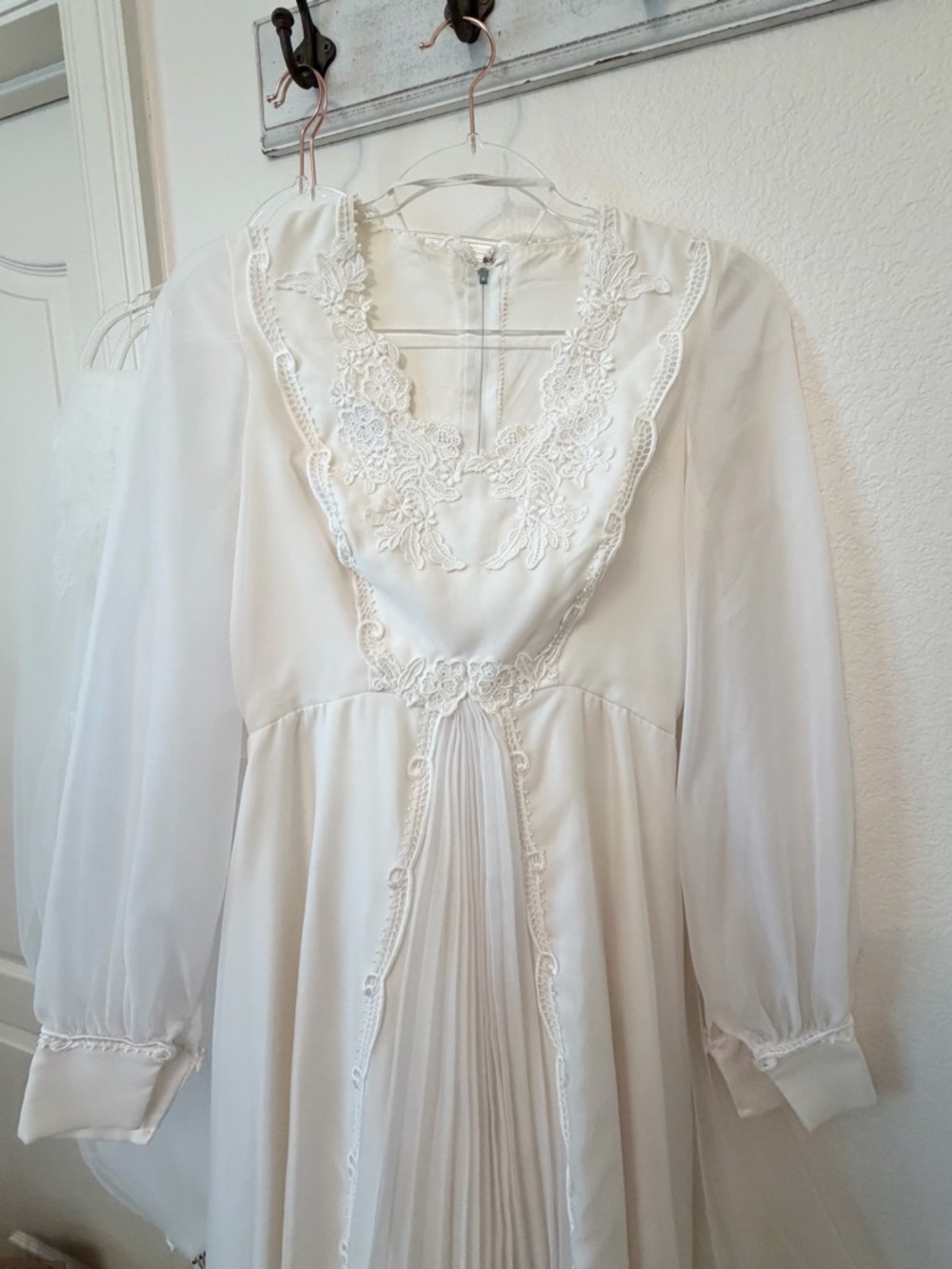 Vintage 1970s Wedding Dress - Prairie Boho Long Sleeved Bridal Gown with Bustle - Picture 12 of 14